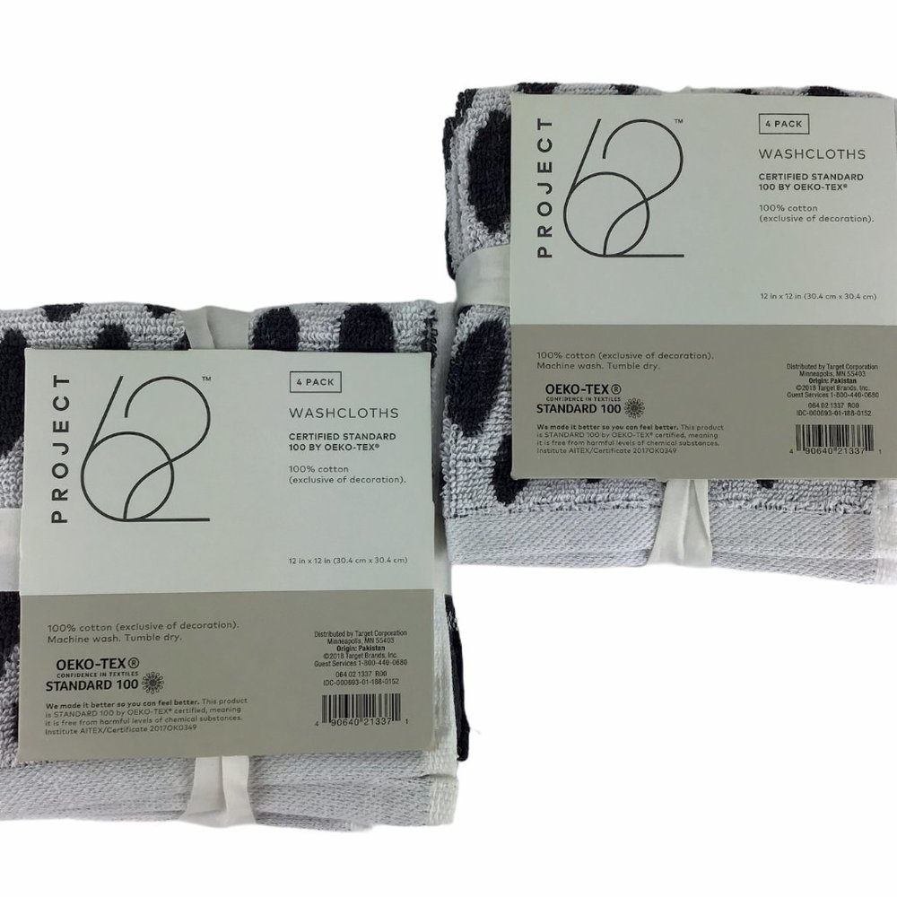 PROJECT 62 Washcloths 100% Cotton Dark Gray/White